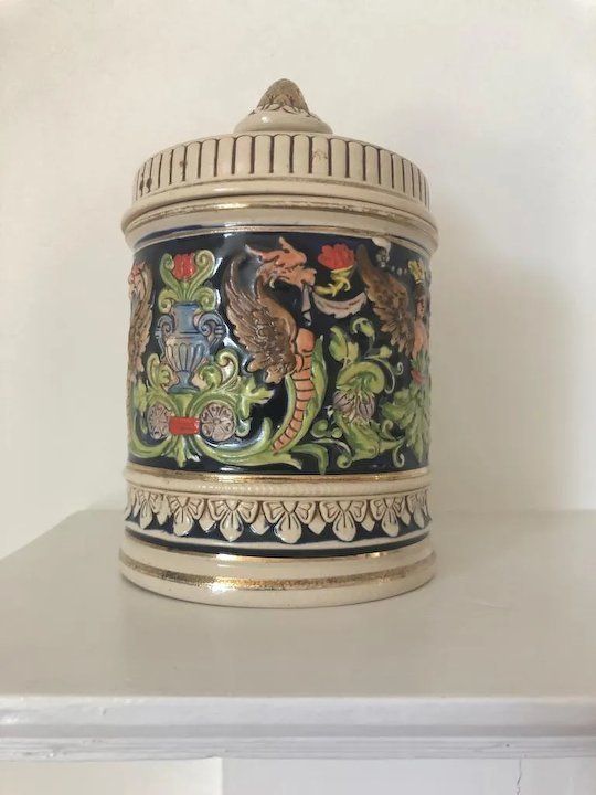 Pair Of Early 1900s German Ceramic Tobacco Jar Pots photo Home Decor