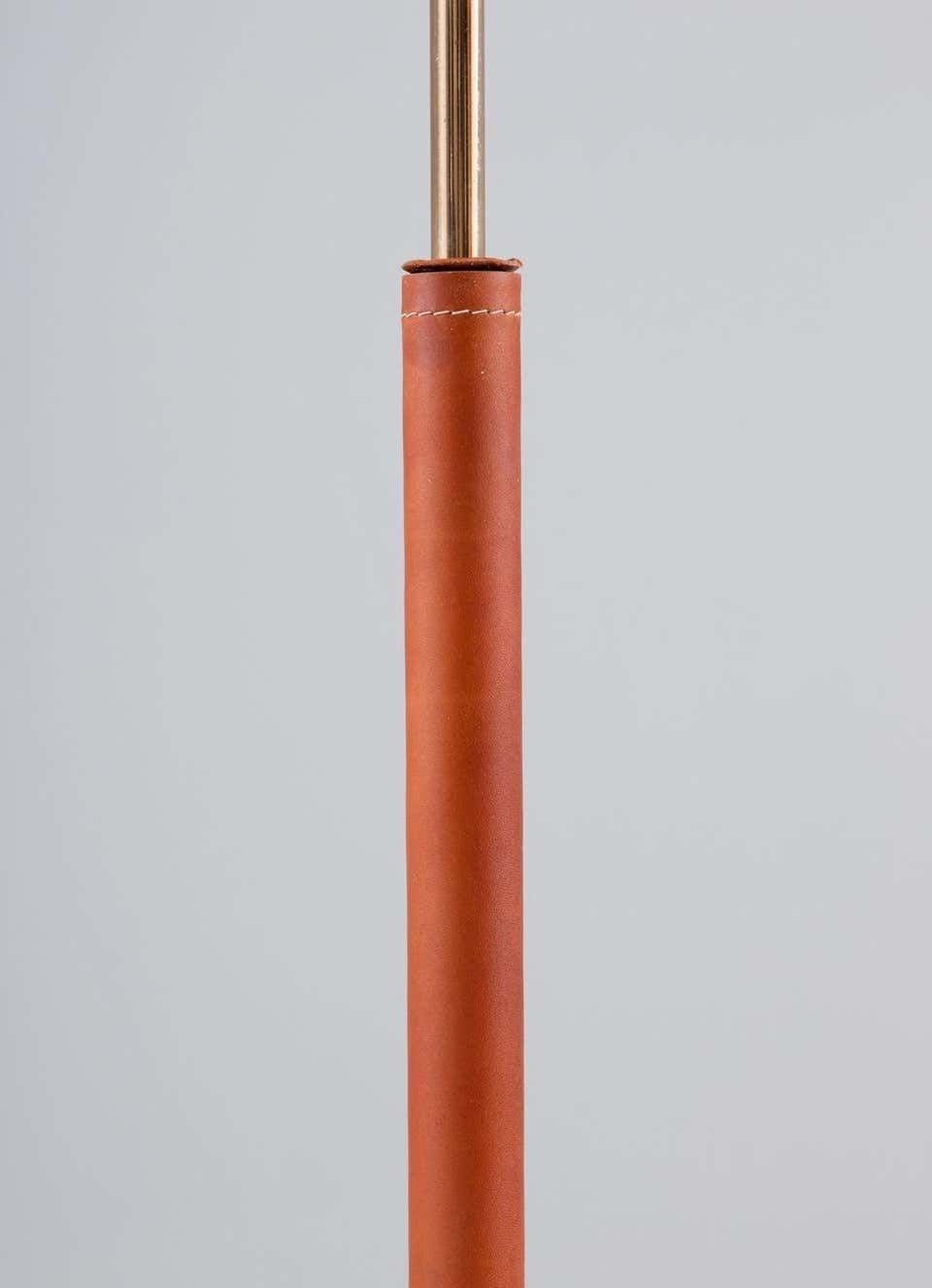 Scandinavian Midcentury Floor Lamp In Brass And Leather By Bergboms, Sweden photo vintage