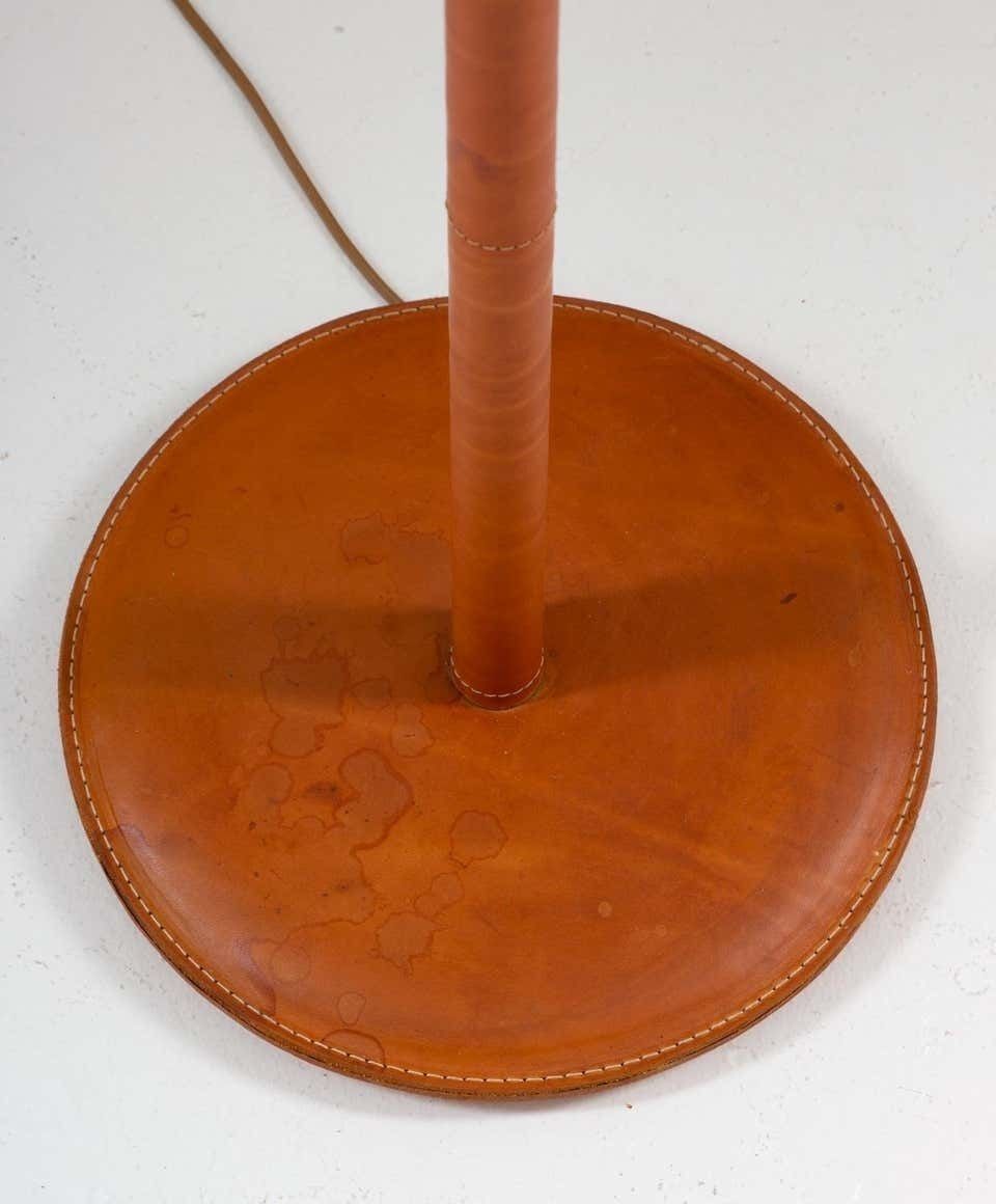 photo for sale Scandinavian Midcentury Floor Lamp In Brass And Leather By Bergboms, Sweden