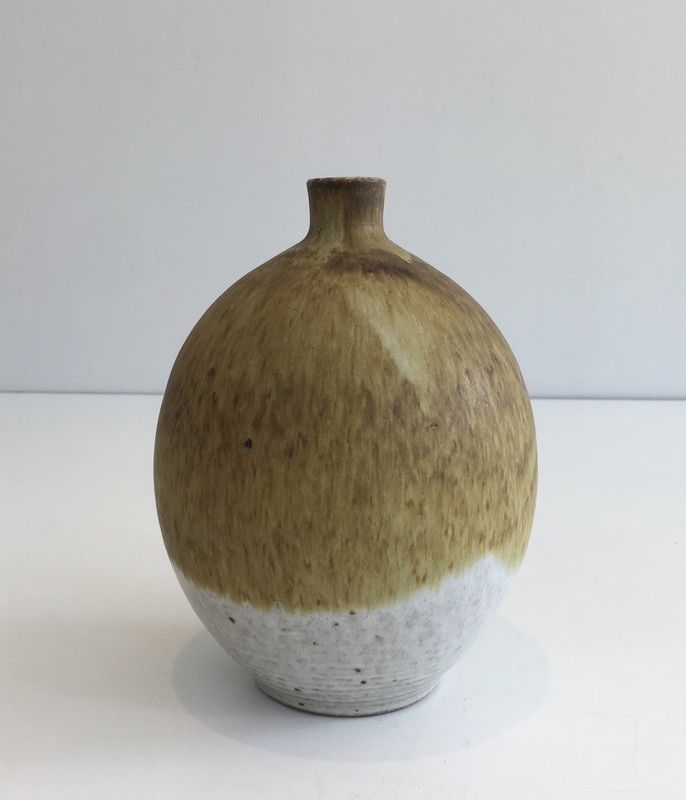 Edouard Chapallaz. Small Sandstone Single Flower Vase. Signed By Swiss Artist Edouard Chapallaz And Stamped Chapallaz Duillier. Switzerland. Circa 195