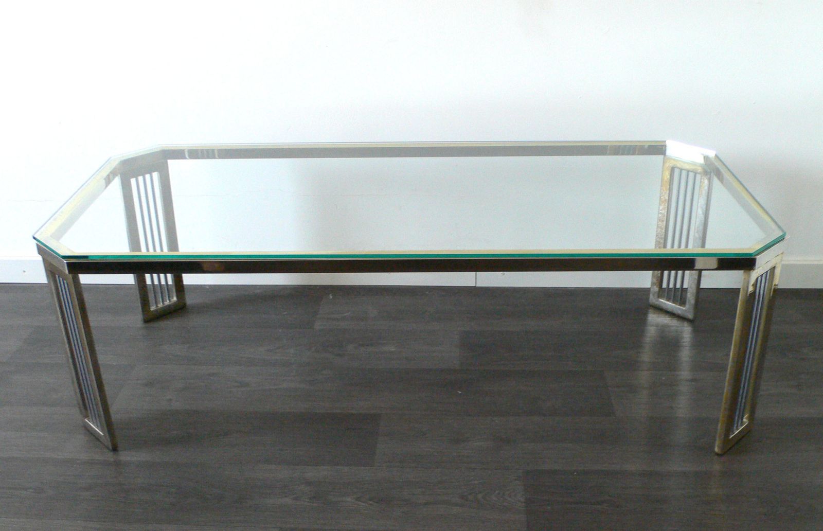 Mid Century Design Hollywood Regency Salontafel Van Messing En Glas, Jaren 1980 photo vintage
