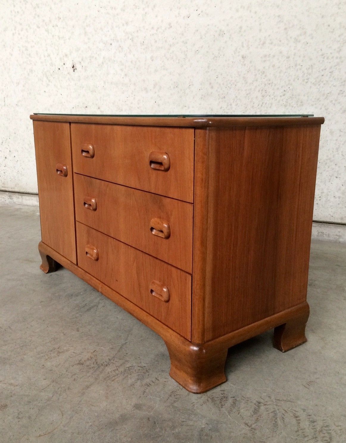 Midcentury Modern Design Maple Sideboard W Glass Top 1950s photo 483.6