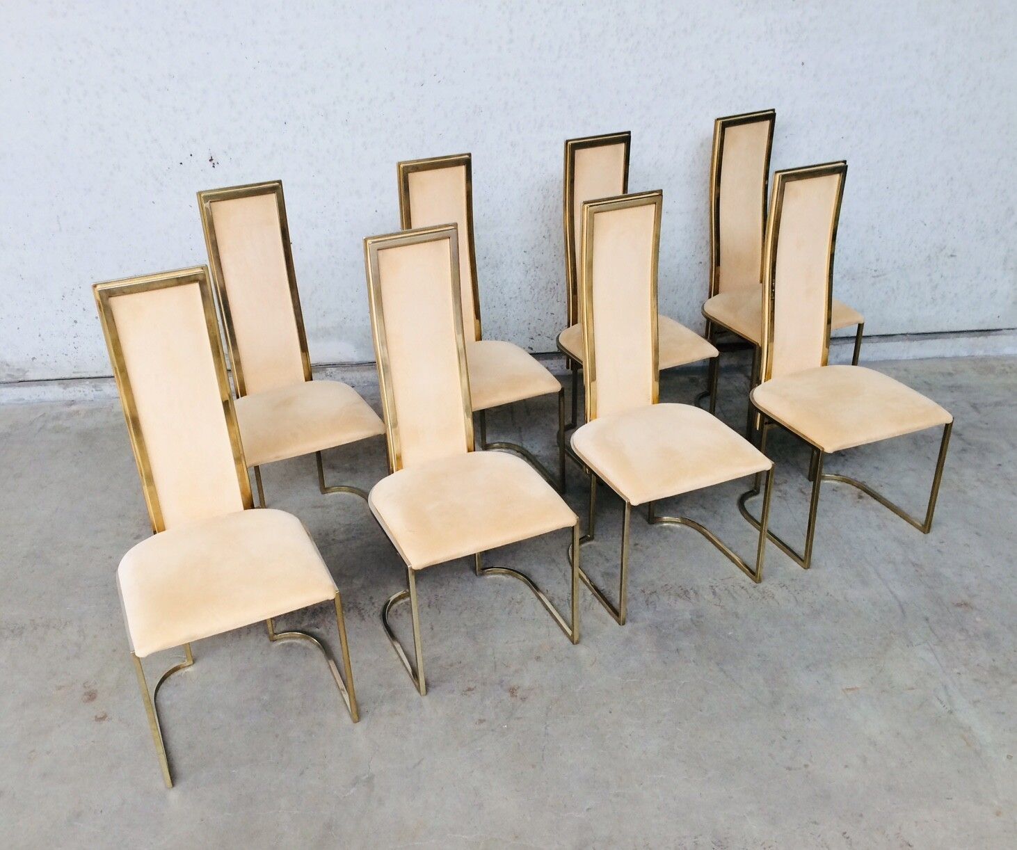 Hollywood Regency Design Set Van 8 Eetkamerstoelen Van Belgo Chrom, Jaren 1970 photo vinterior