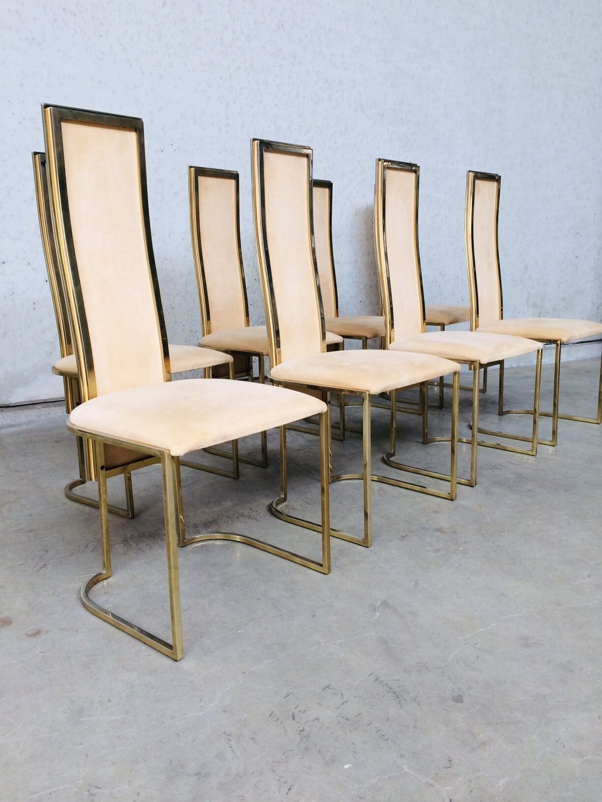 photo for sale Hollywood Regency Design Set Van 8 Eetkamerstoelen Van Belgo Chrom, Jaren 1970