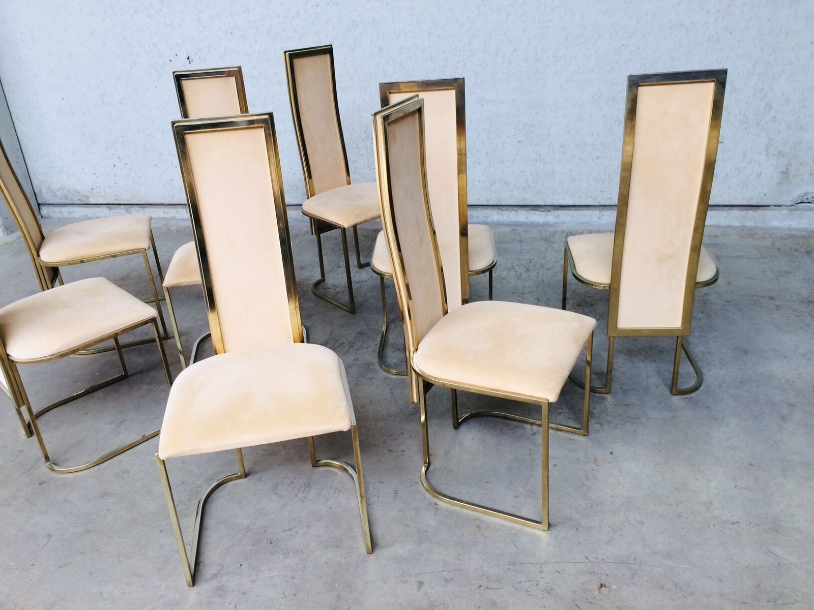 photo vintage Hollywood Regency Design Set Van 8 Eetkamerstoelen Van Belgo Chrom, Jaren 1970