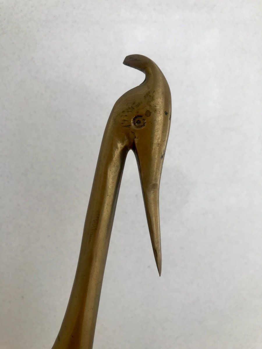 Mid Century Brass Pair Of Herons Sculpture On Pedestal, 1960s photo vintage