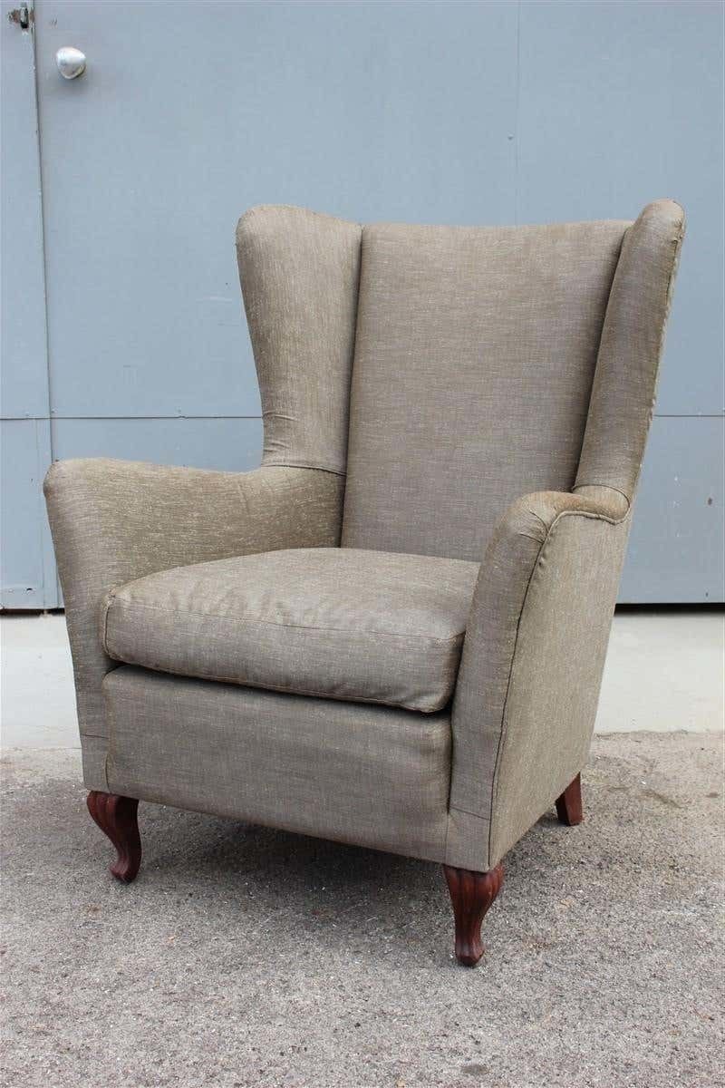Midcentury Italian Design High Back Armchair Wooden Feet Forest Green photo furniture