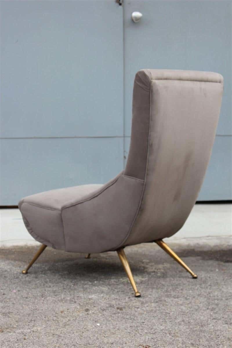 Boomerang Pair Of Armchairs Italian Midcentury Design 1950 Brass Grey Cotton photo vinterior