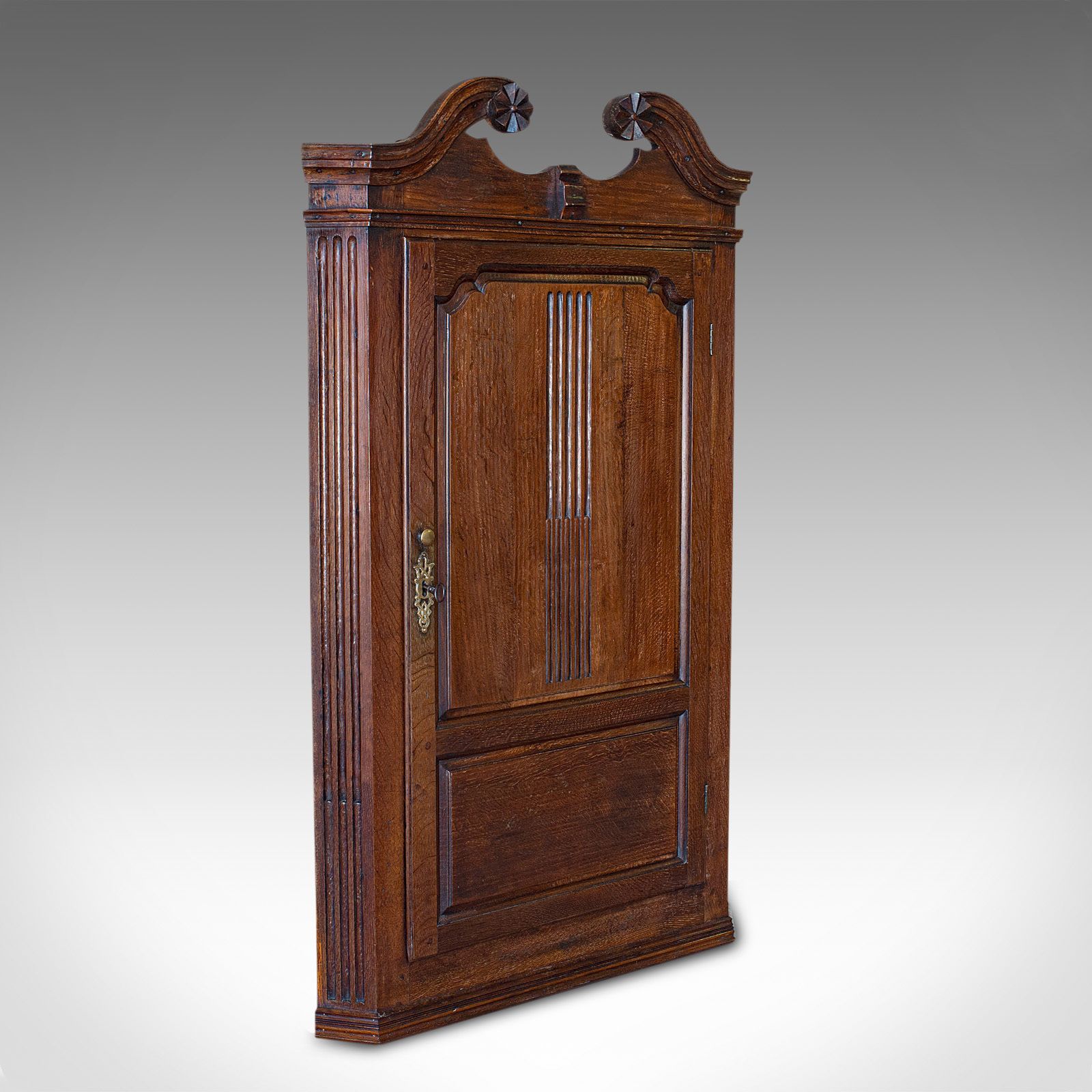 Antique Georgian Corner Cabinet, English, Oak, Wall Hanging Cupboard, Circa 1780