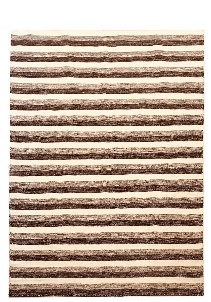 Handwoven Cotton And Wool Black And Beige Kilim Carpet, 1970s