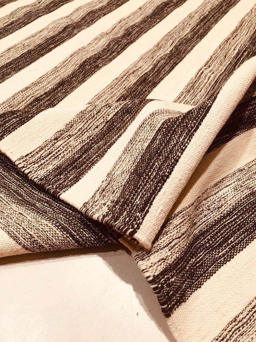 Textiles Handwoven Cotton And Wool Black And Beige Kilim Carpet, 1970s photo