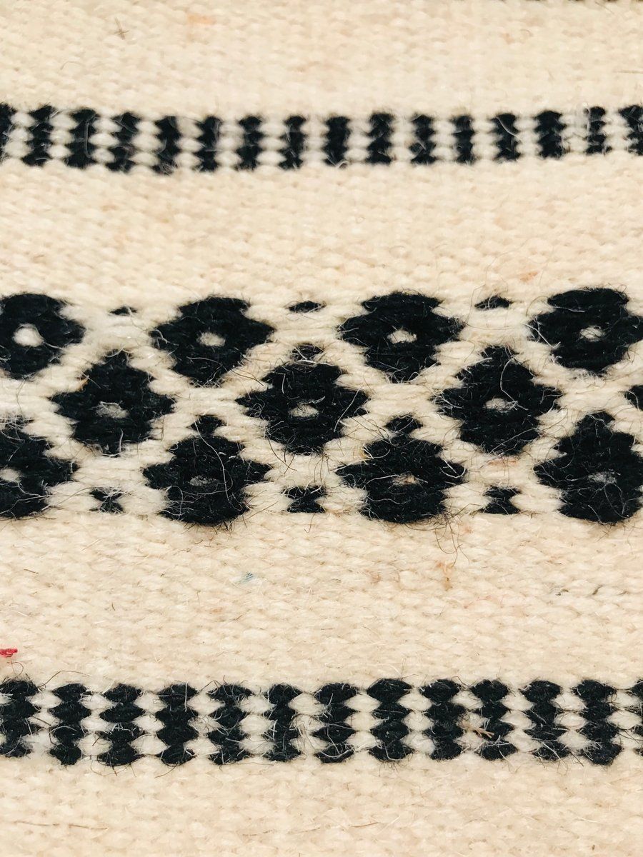Handwoven Cotton And Wool Black And Beige Kilim Carpet, 1970s photo 499.0