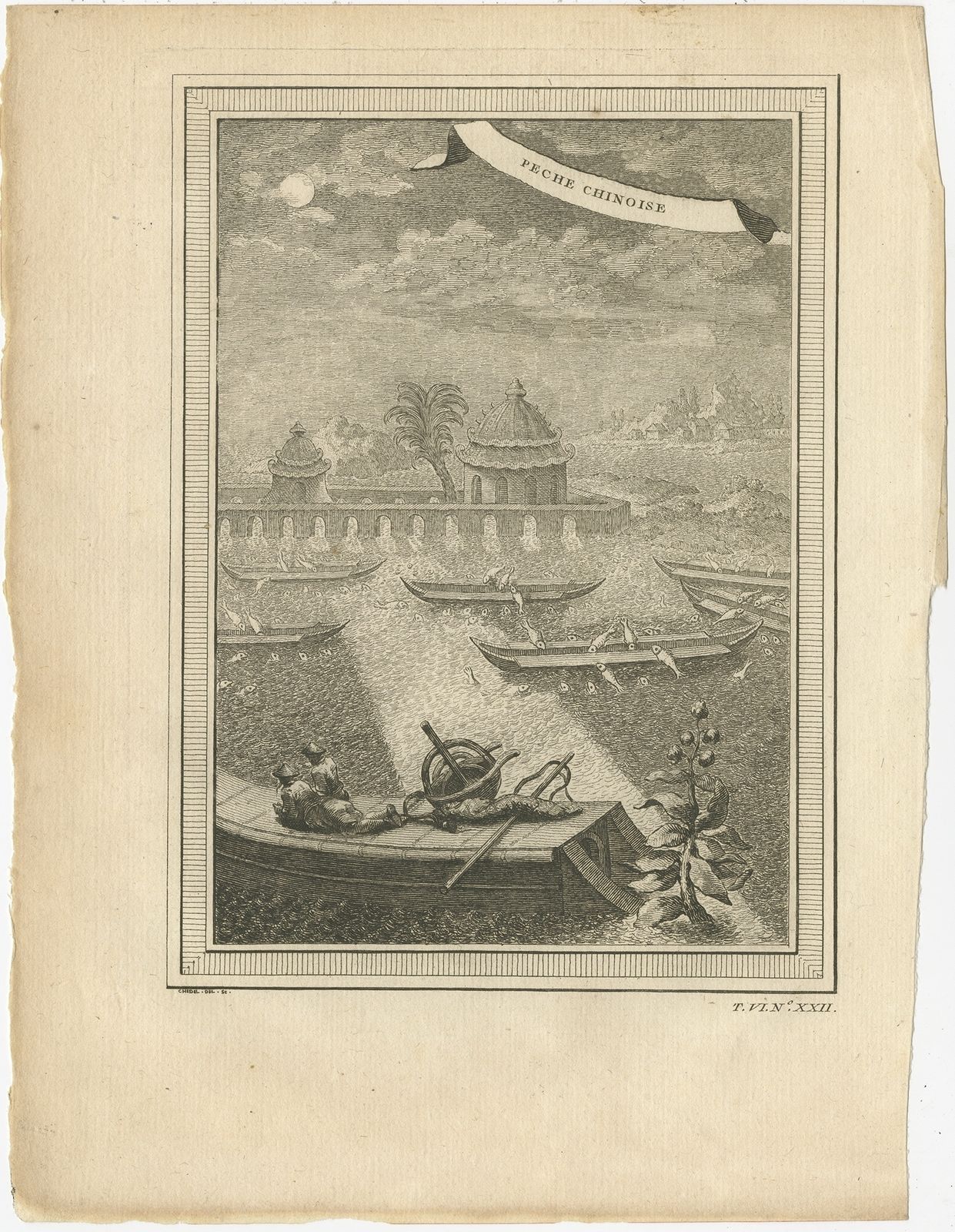 Antique Print Of Chinese Fishermen By Chedel (1748)
