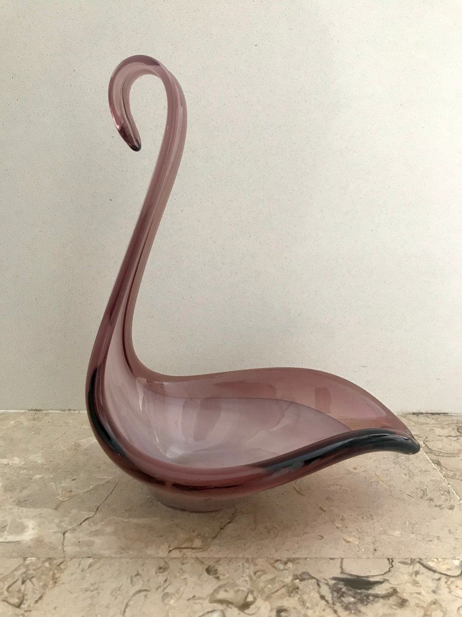Italian Murano Purple And Violet Swan Art Glass Sculpture, 1960s