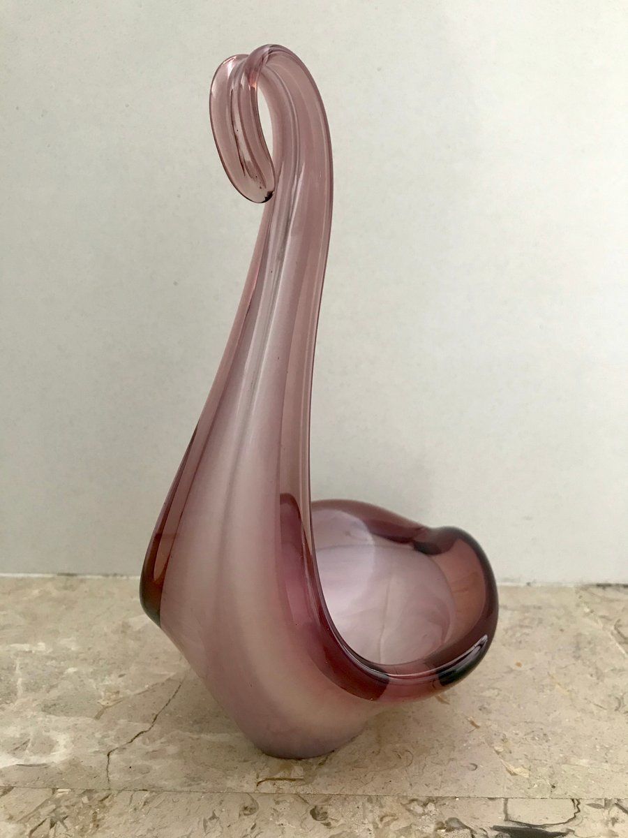 Italian Murano Purple And Violet Swan Art Glass Sculpture, 1960s photo for sale