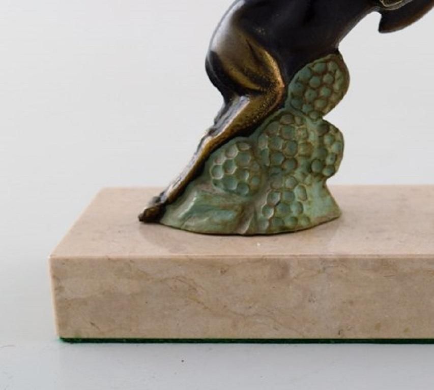 Art Deco Sculpture Of Jumping Bucks In Patinated Metal On Marble Base, 1930s photo 642.0