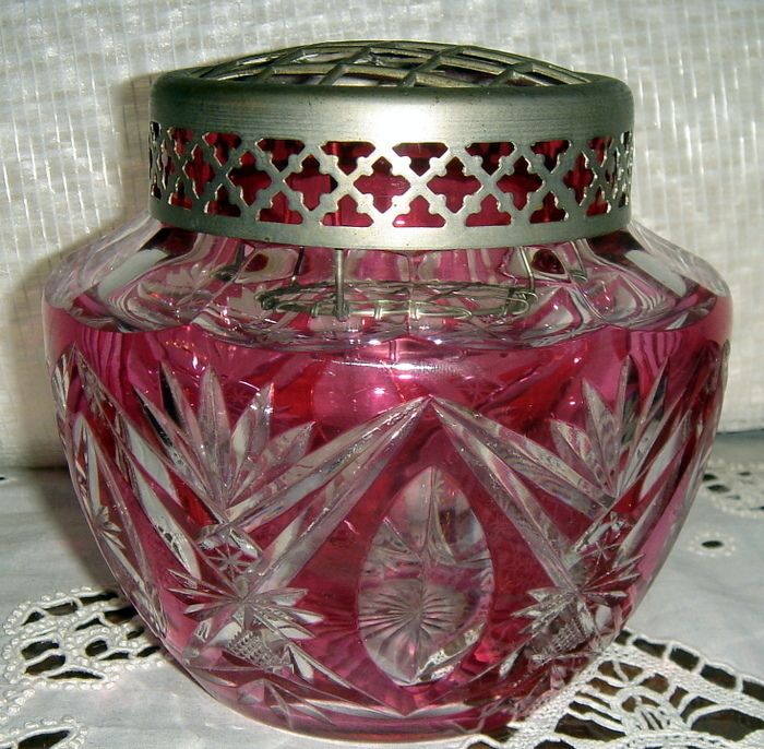 Huge Art Deco Belgian Red Double Layer Crystal Pot 1926