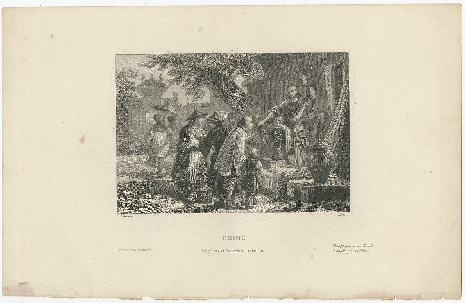 Antique Print Of Chinese Jugglers And Doctors By De Lurcy (1844)