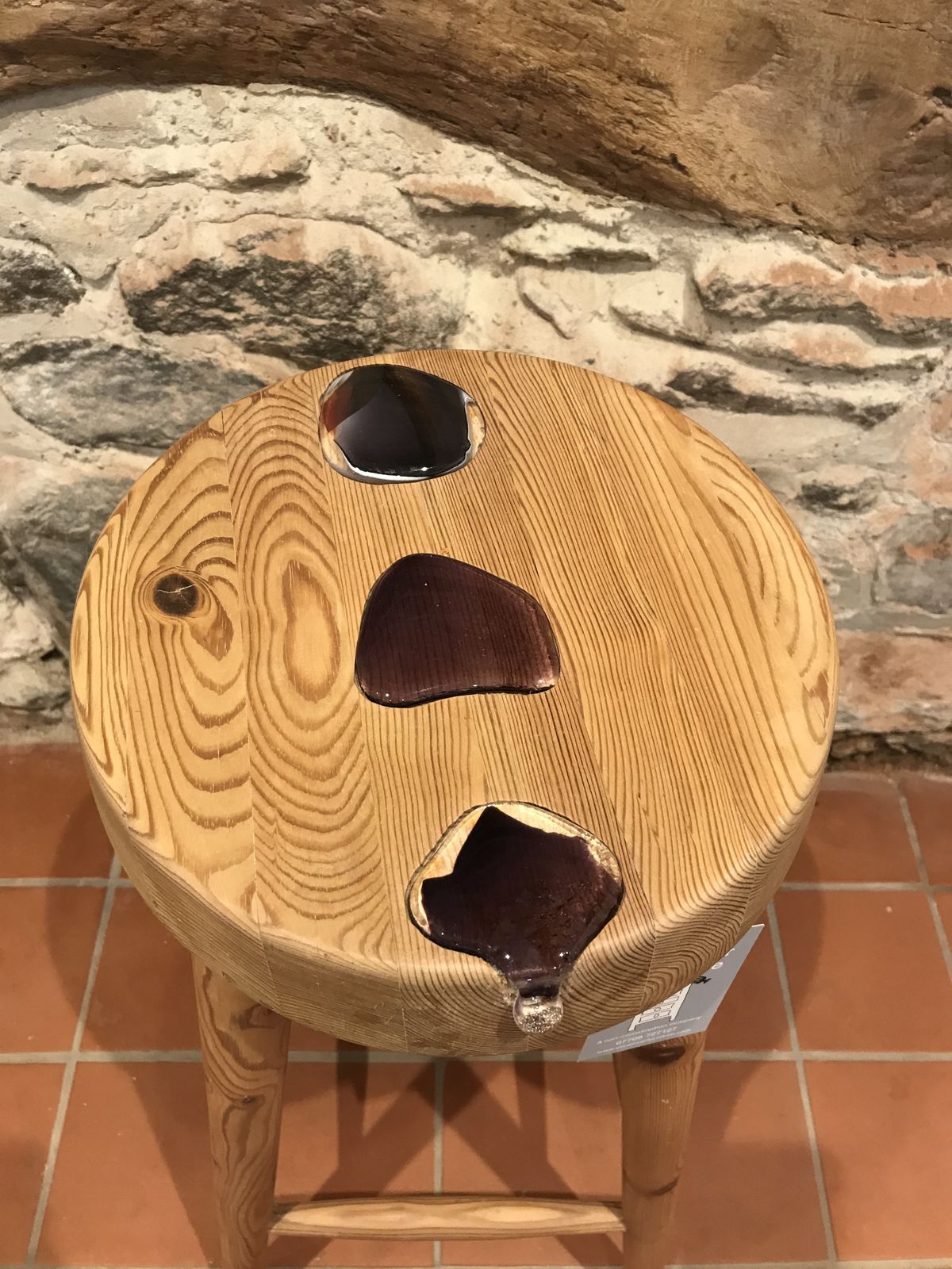 photo for sale Unique Upcycled Painters Stool Accented With 3 Glass 'Pebbles'