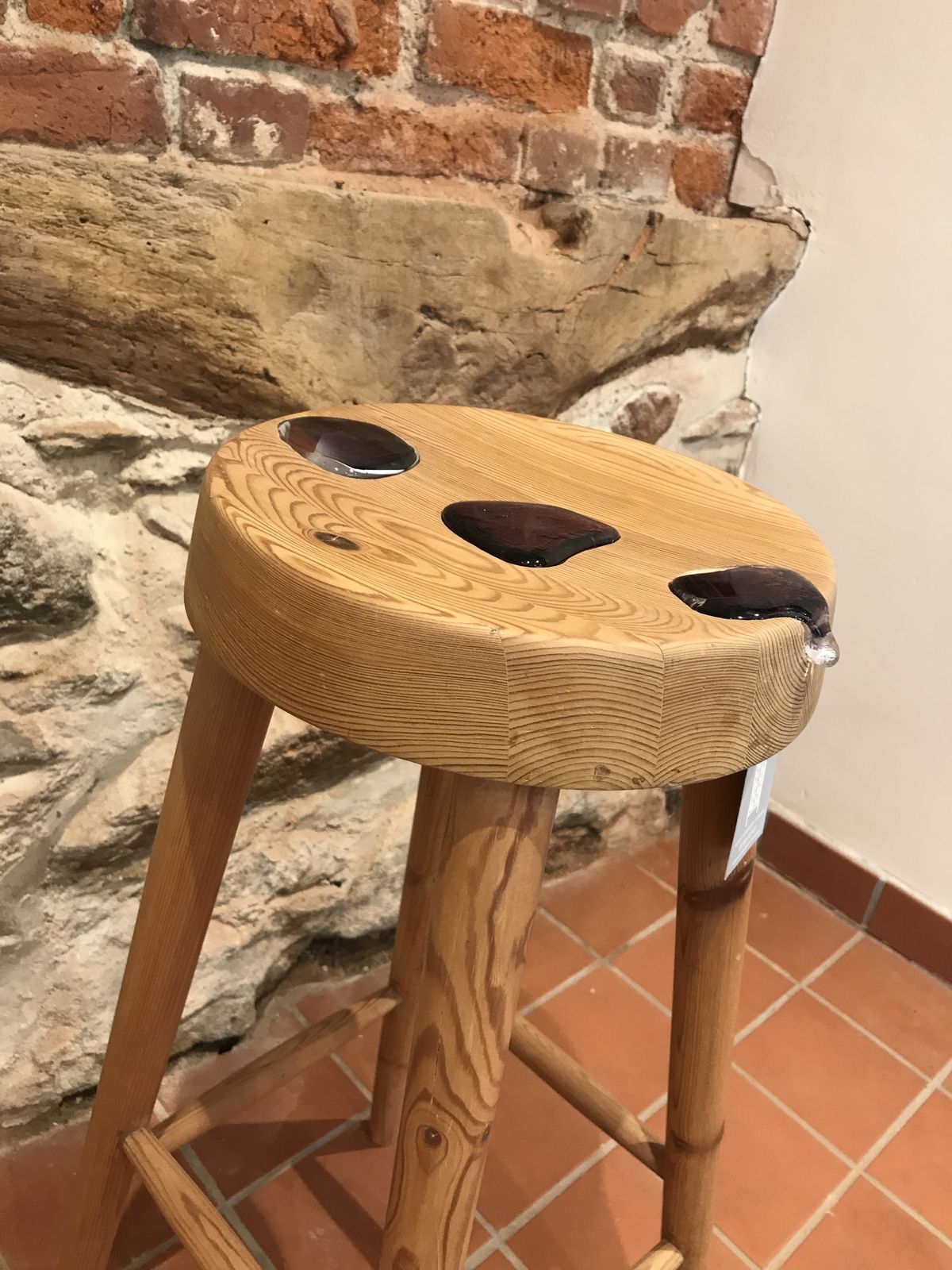 Furniture Unique Upcycled Painters Stool Accented With 3 Glass 'Pebbles' photo