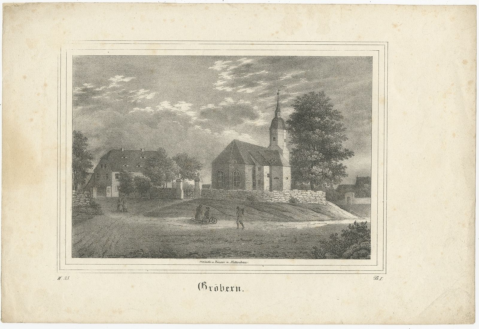 Antique Print Of Gröbern By Ketzschau (C.1840)