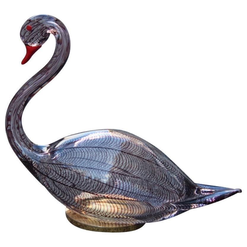 Swan Murano Glass Toni Zuccheri Attributed To Venini Murano Glass Brass Red