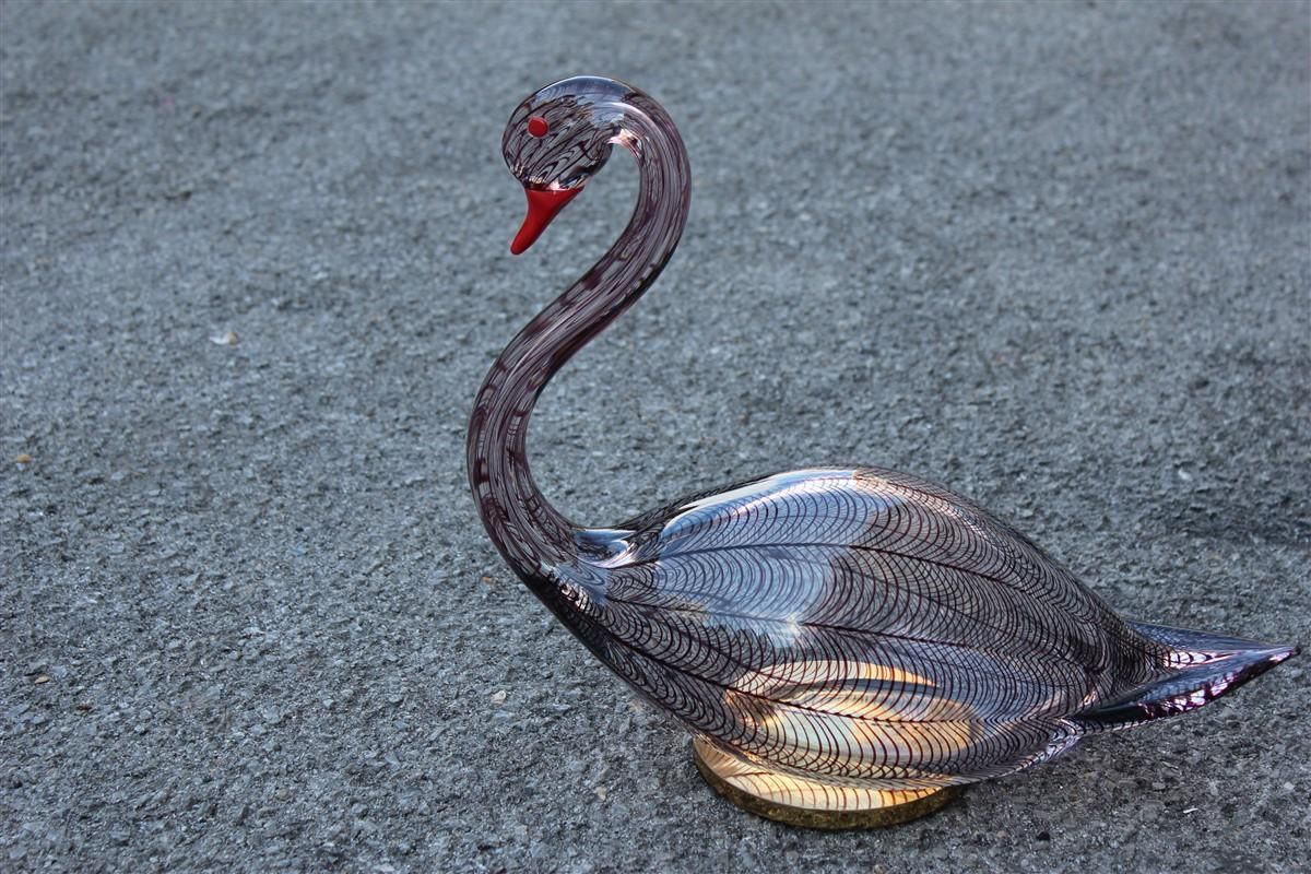 Swan Murano Glass Toni Zuccheri Attributed To Venini Murano Glass Brass Red photo vinterior