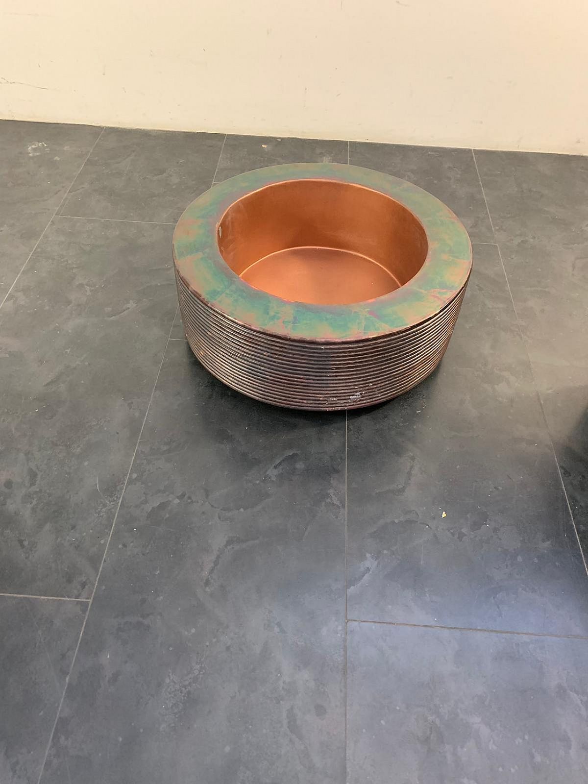 photo furniture Cachepot By Ravi Sing For Light Works Resources In Copper, 90s