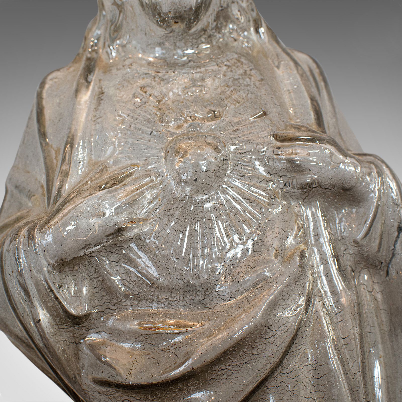 Home Decor Antique Bonbon Jar, French, Glass, Fin De Siecle, Statue, Jesus Christ, 1900 photo