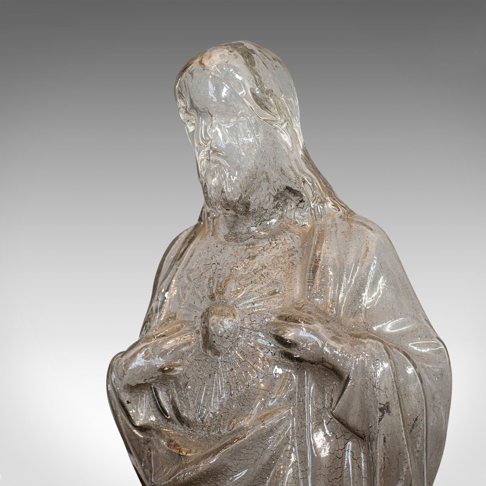 575.0 Antique Bonbon Jar, French, Glass, Fin De Siecle, Statue, Jesus Christ, 1900 photo