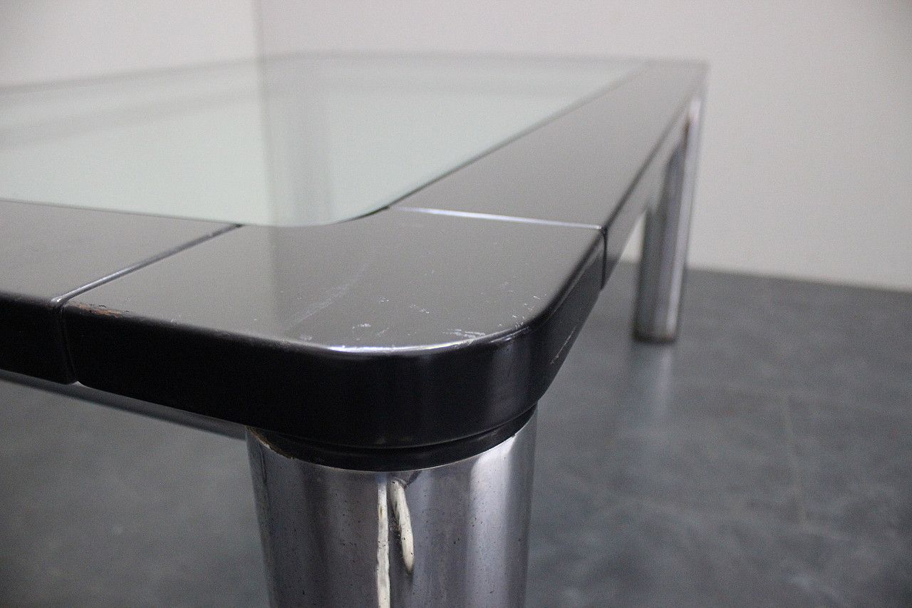 Black Lacquer Wood, Steel, And Glass Dining Table By Marco Zanuso For Zanotta, 1970s photo vinterior