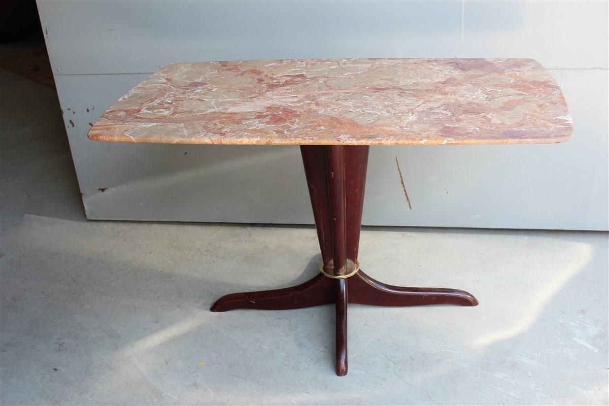 Midcentury Italian Design Table Coffee Mahogany Brass Marble Gold Brown Beige photo furniture