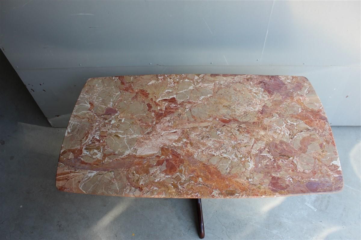 Midcentury Italian Design Table Coffee Mahogany Brass Marble Gold Brown Beige photo for sale
