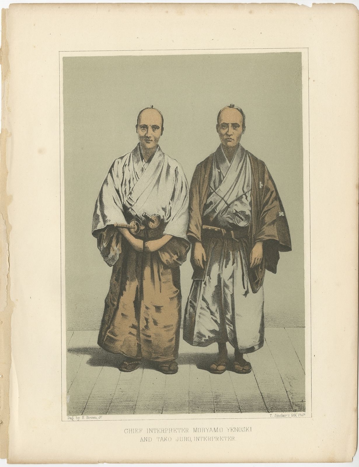 Antique Print Of Moryamo Yenoski And Tako Juro By Hawks (1856)
