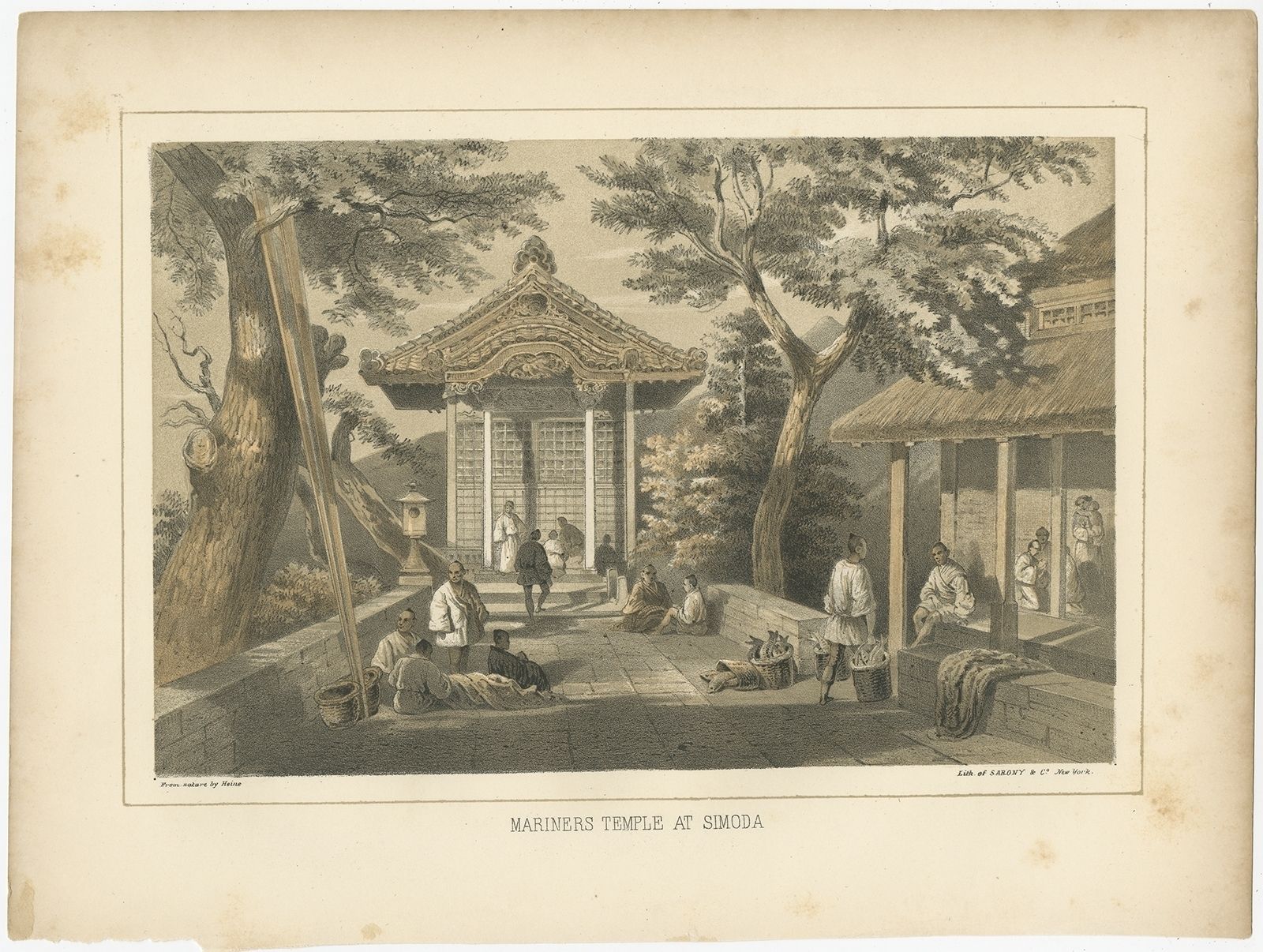 Antique Print Of The Mariners Temple In Shimoda By Hawks (1856)
