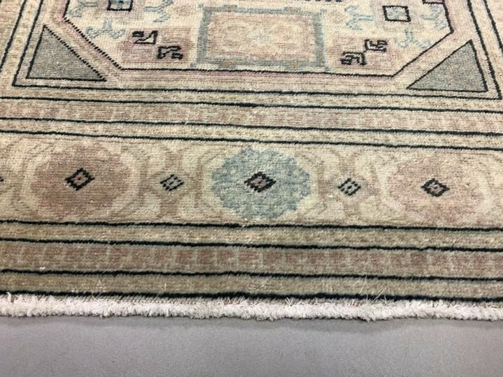 Distressed Turkish Rug 193x100 Cm Wool Vintage Shabby Chic Tribal Blue, Beige photo vinterior