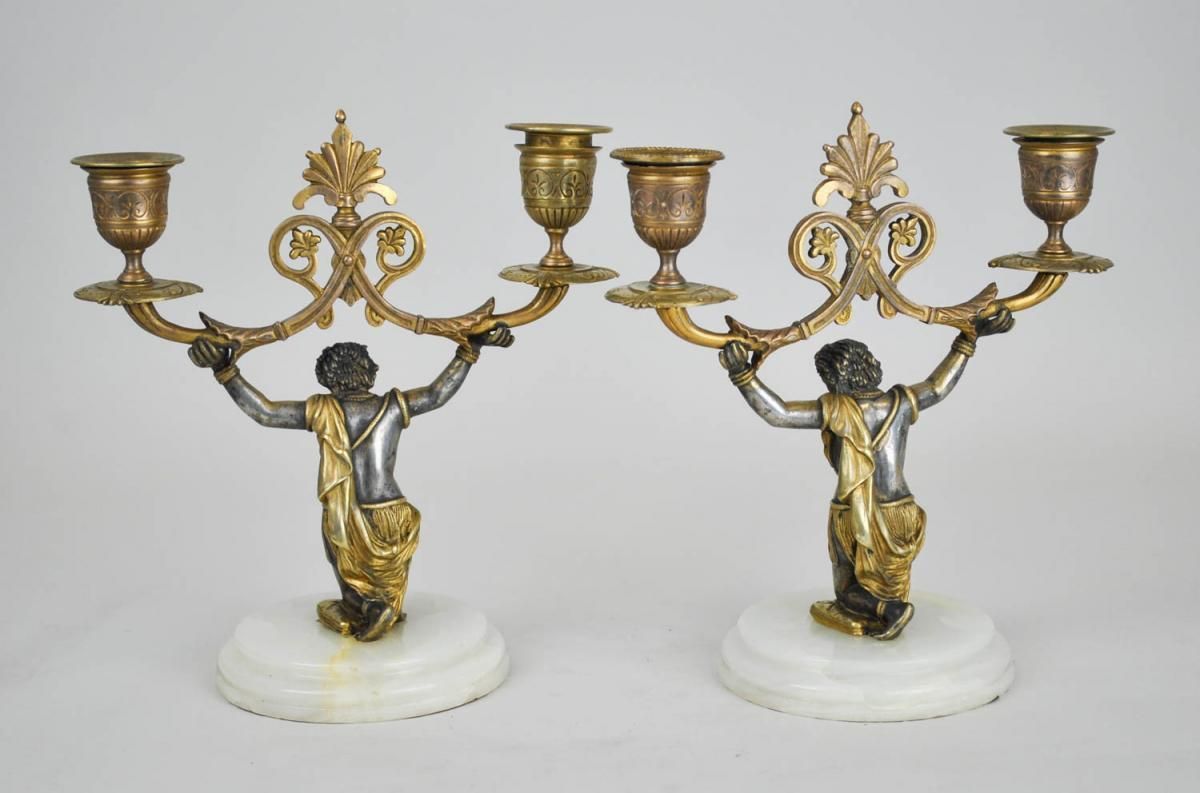 Pair Of Candelabra With Nubians, Xi Xth Century photo for sale