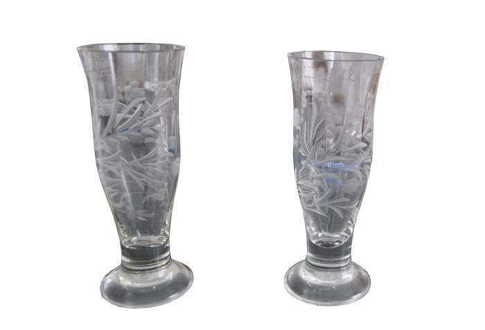 Etched Crystal Glass, Pair