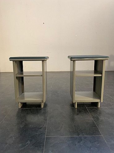 Pair Of Green Leatherette, Glass And Metal Cabinets, Gabicce Mare, Italy, 60s photo vinterior