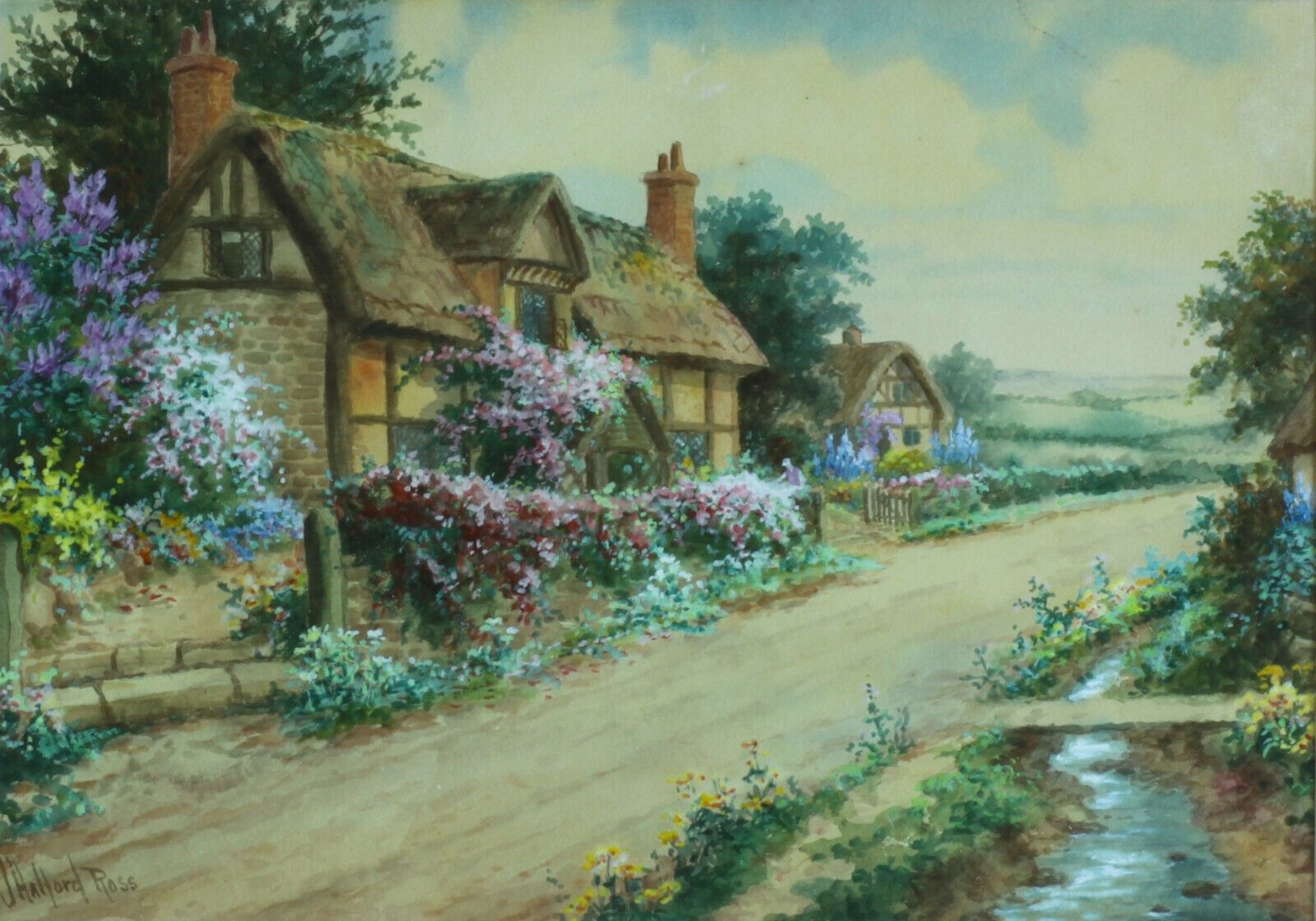 Watercolour Of A Cottage And Garden In Bloom  By Joseph Halford Ross photo furniture