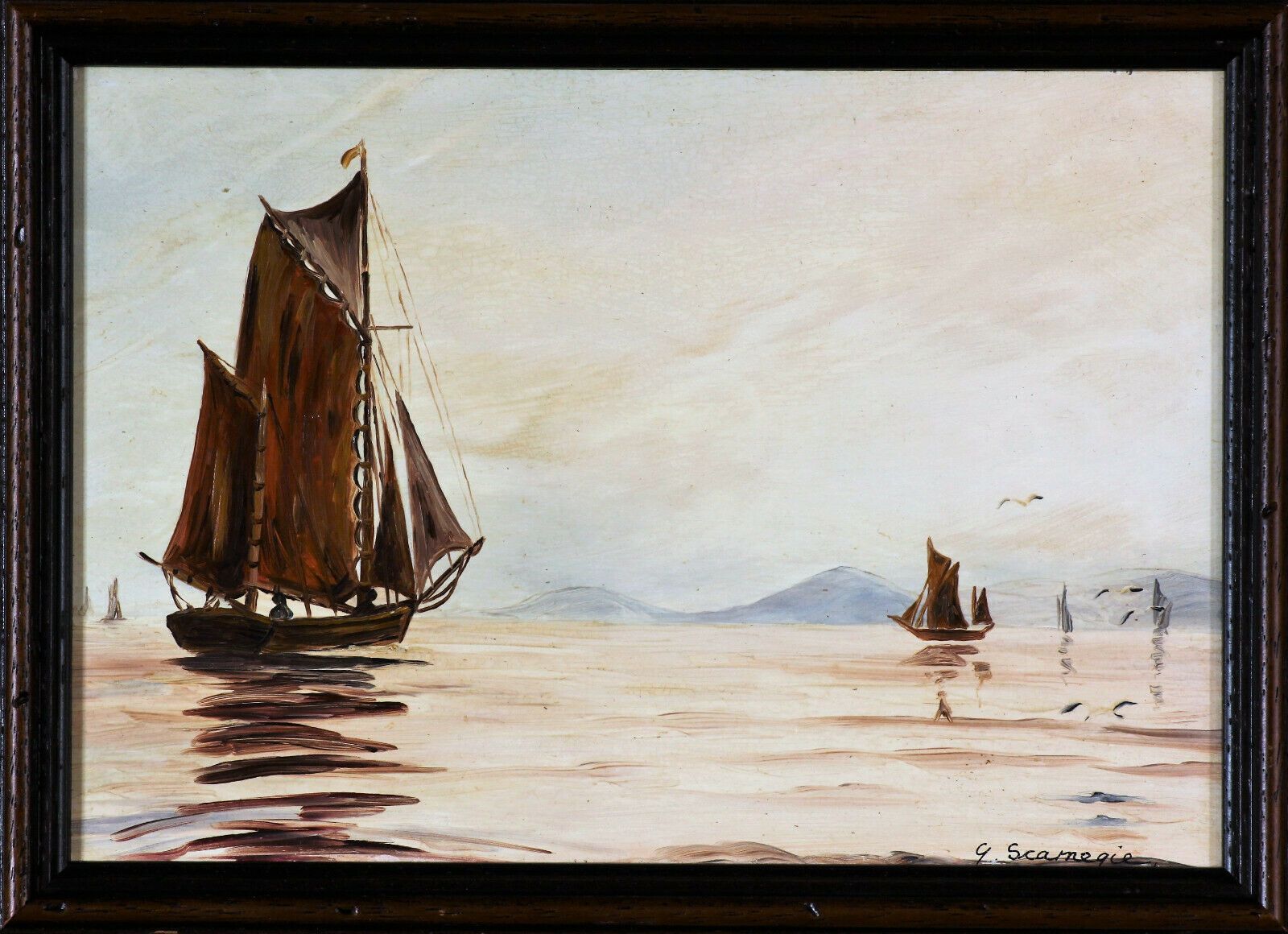 Pair Of Oil Paintings By G Scarnegie. Sailboats At Sea