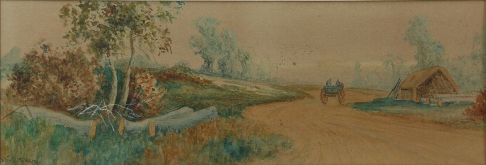 Watercolour Signed R B Wright. Rural Landscape With Horse And Cart photo furniture