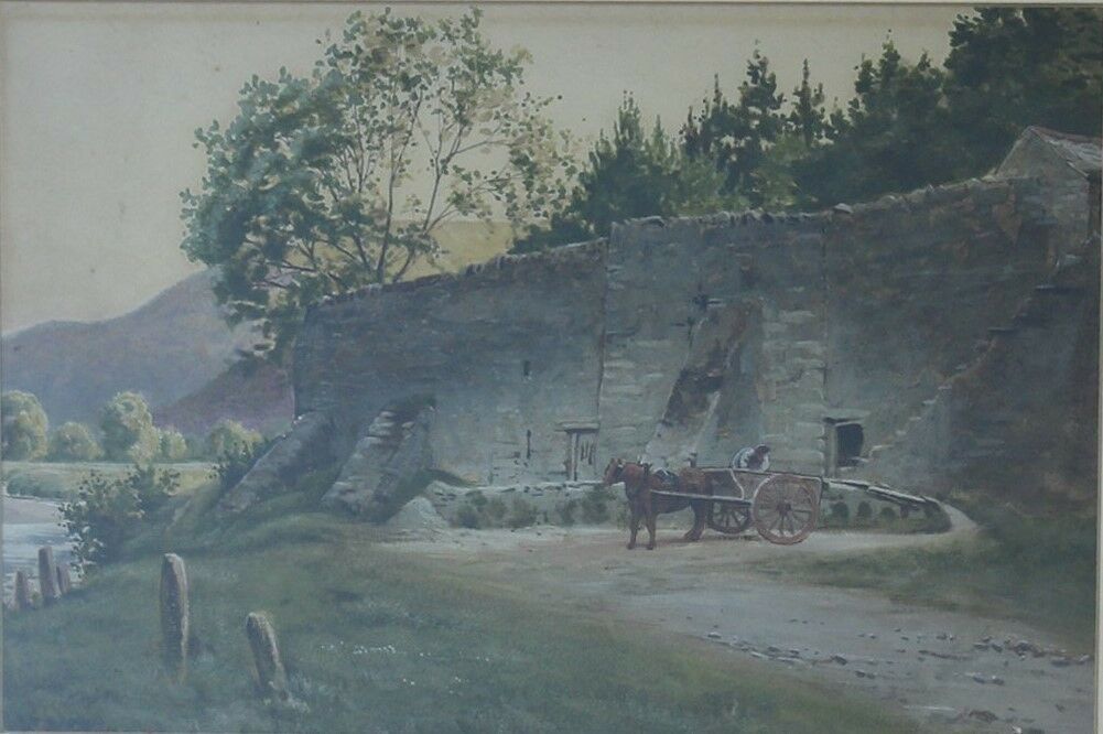 Watercolour By J M Southern. Horse And Cart Before Town Walls In A Landscape photo furniture