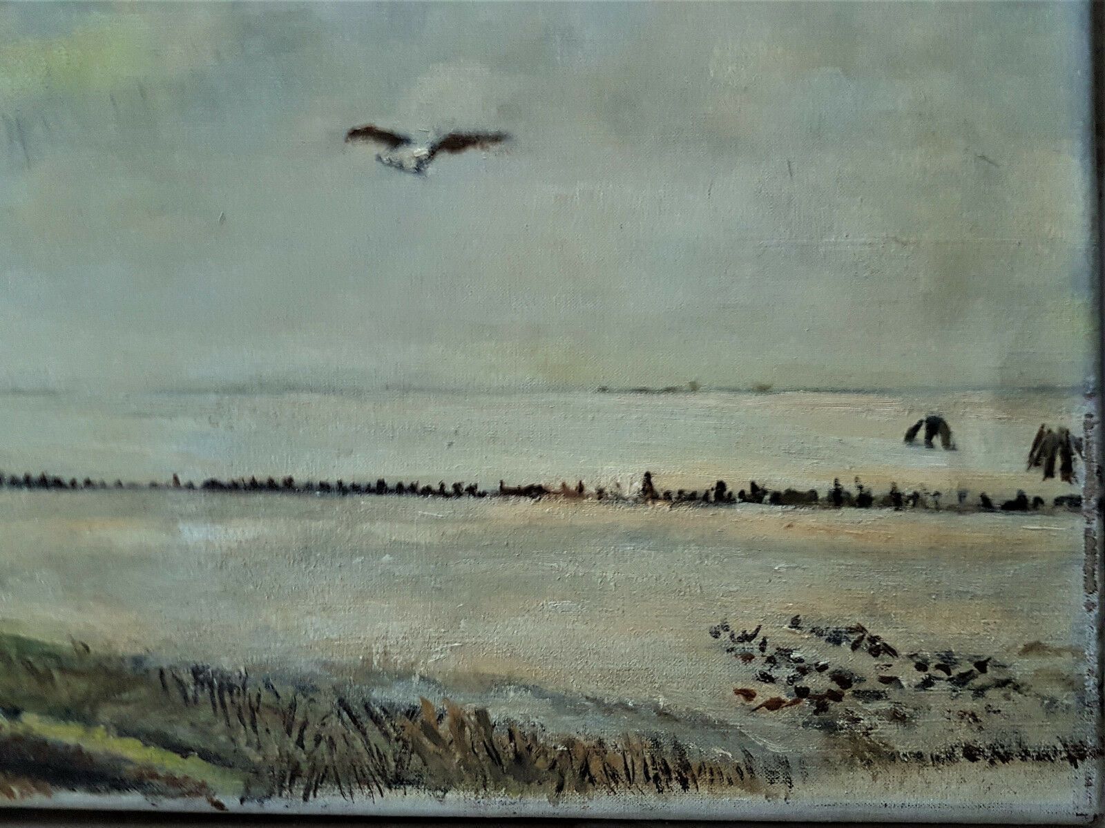 Oil On Canvas By Dirk Nyland "A Seascape With A Seagull In A Cloudy Sky" photo furniture