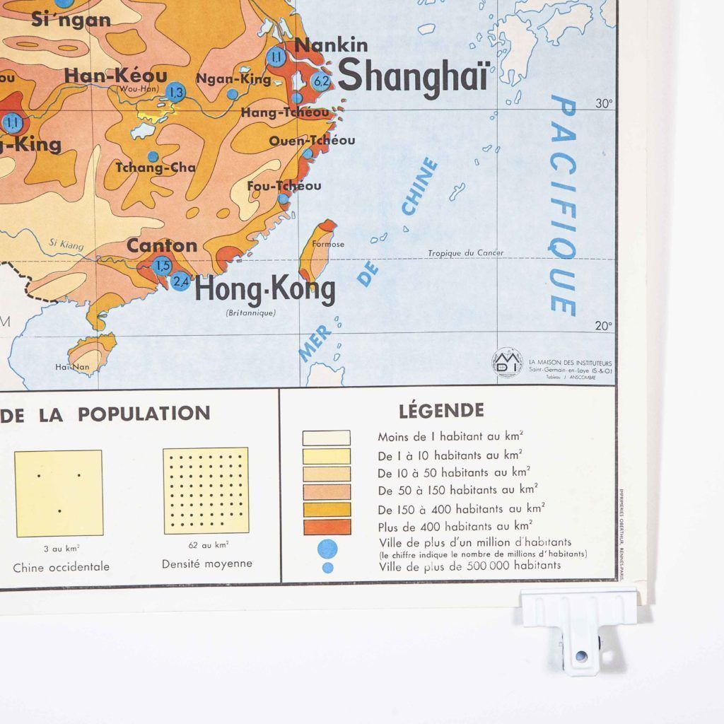 Art French Double Sided Educational School Poster Of The Populations Of China And Ussr photo