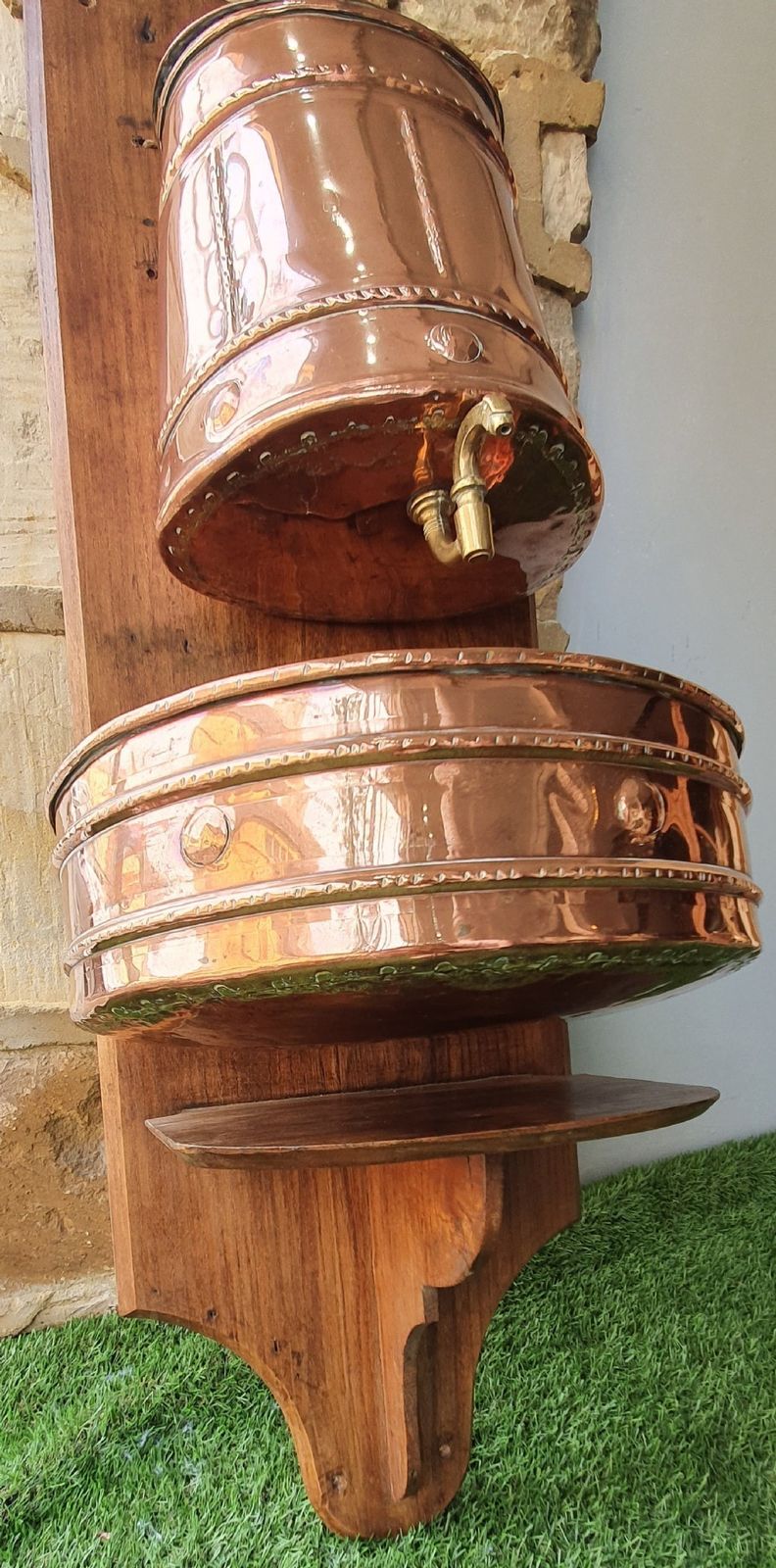 Home Decor 19th Century French Lavabo / Water Fountain Copper With Brass, Mounted On Wood photo