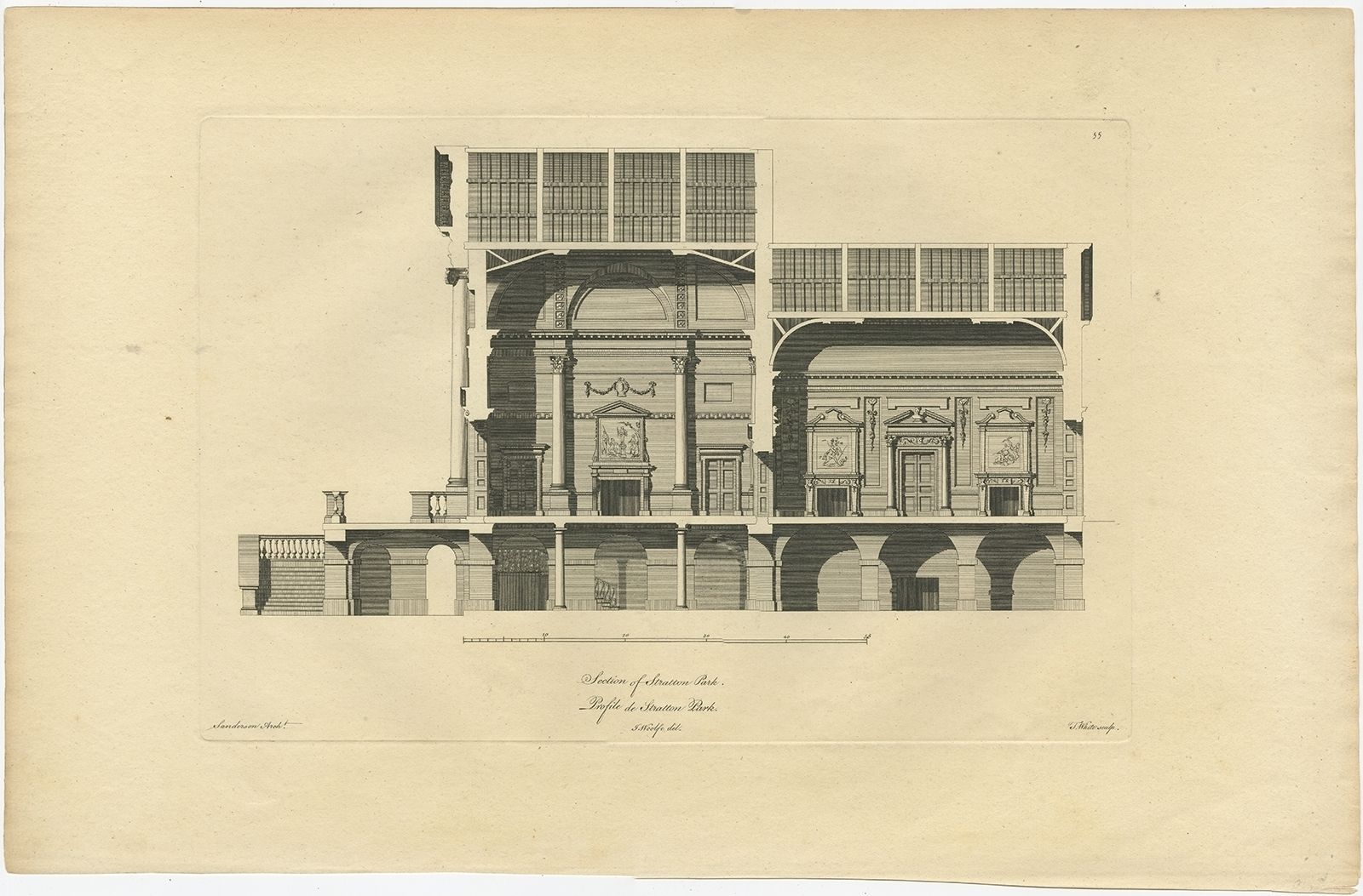 Antique Print Of A Section Of Stratton Park By Woolfe (C.1770)