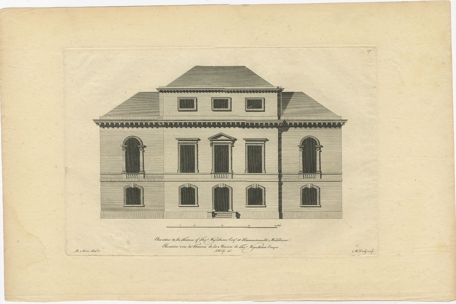 Antique Print Of Thomas Wyndham's Palace By Woolfe (C.1770)