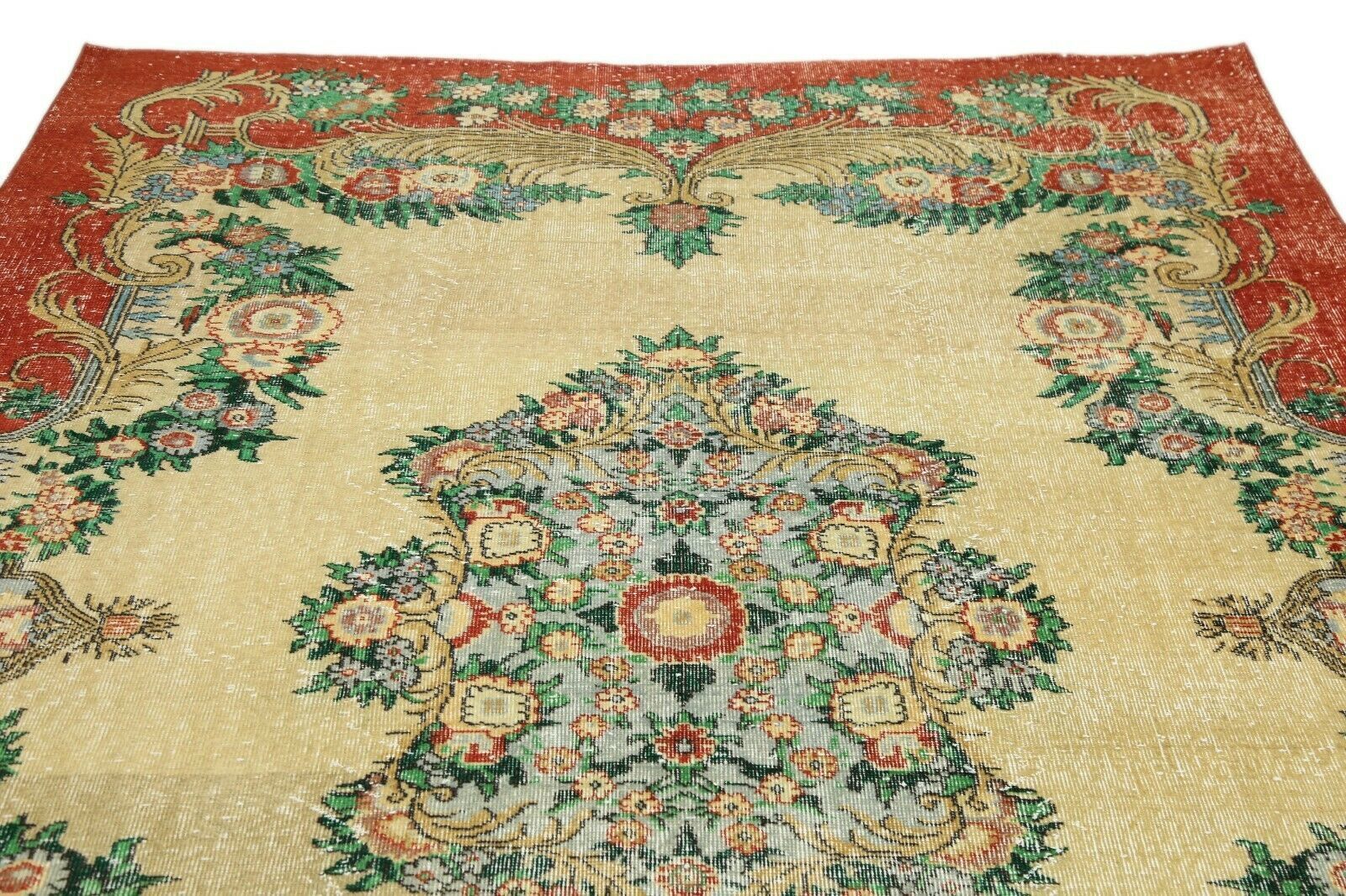 215x301 Medallion Vintage Area Turkish Oushak Handwoven Wool Oriental Beige Red 7x9.9 Ft photo Textiles