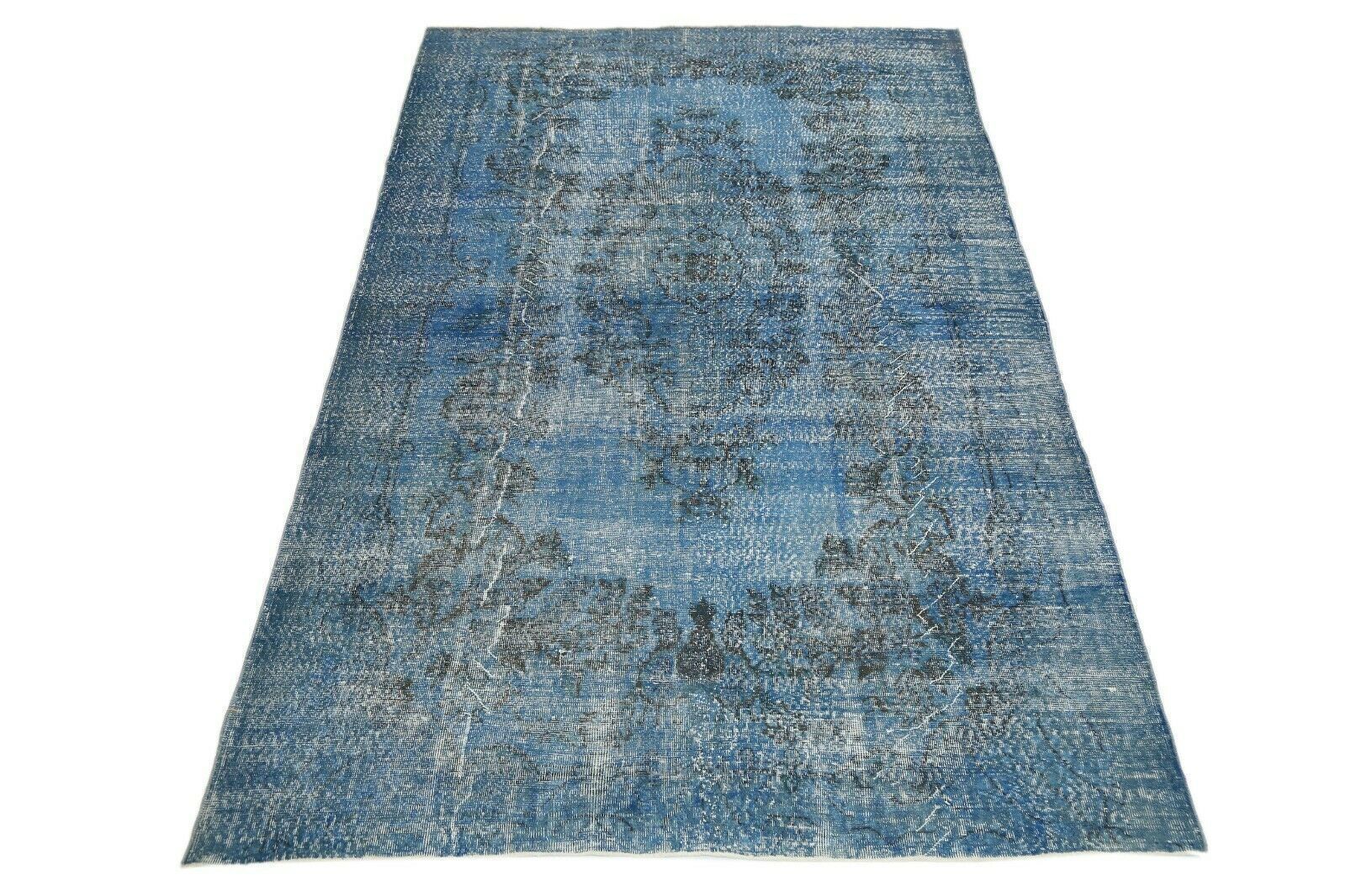 206x338 Cm Blue Floral Turkish Area Carpet Distressed Vintage Living Room Oushak Wool Rug 6'7x11 Ft photo furniture